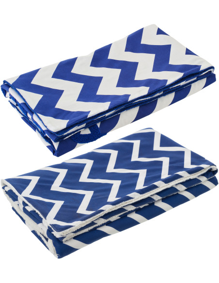 Lot de 2 Serviette de plage style méditerrannéen 80x180 Coton Bleu foncé Blanc Motif zigzag Ola Amor 