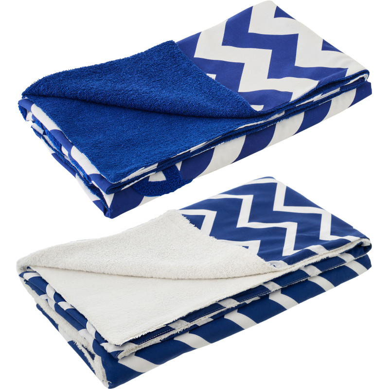 Lot de 2 Serviette de plage style méditerrannéen 80x180 Coton Bleu foncé Blanc Motif zigzag Ola Amor 
