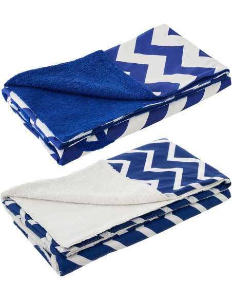 Lot de 2 Serviette de plage style méditerrannéen 80x180 Coton Bleu foncé Blanc Motif zigzag Ola Amor 