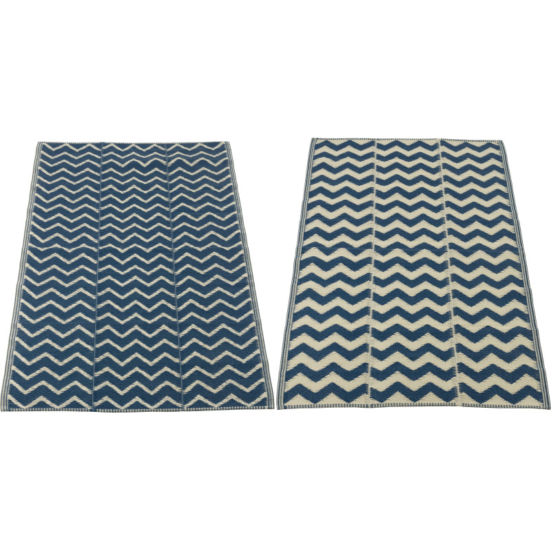 Lot de 2 Tapis de plage style méditerrannéen Rectangulaire 90x180 Polypropylène Bleu foncé Blanc Motif zigzag Ola Amor 