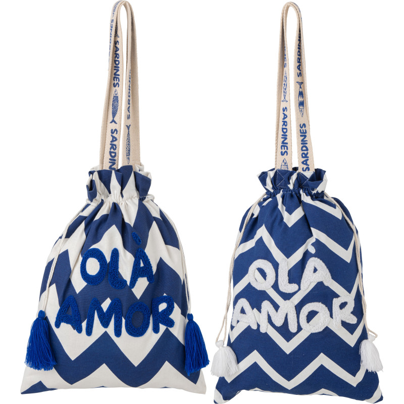 Lot de 2 Tapis de plage style méditerrannéen Rectangulaire 90x180 Polypropylène Bleu foncé Blanc Motif zigzag Ola Amor 