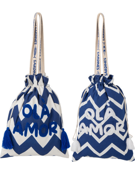 Lot de 2 Tapis de plage style méditerrannéen Rectangulaire 90x180 Polypropylène Bleu foncé Blanc Motif zigzag Ola Amor 