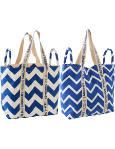 Lot de 2 Sacs de plage style méditerrannée Coton Bleu foncé Blanc Motif zigzag Ola Amor 