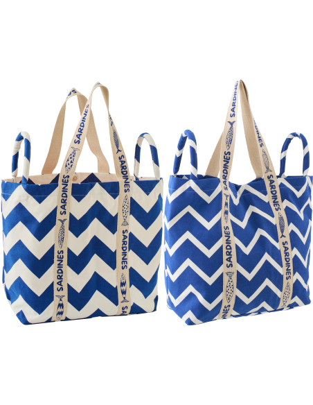 Lot de 2 Sacs de plage style méditerrannée Coton Bleu foncé Blanc Motif zigzag Ola Amor 