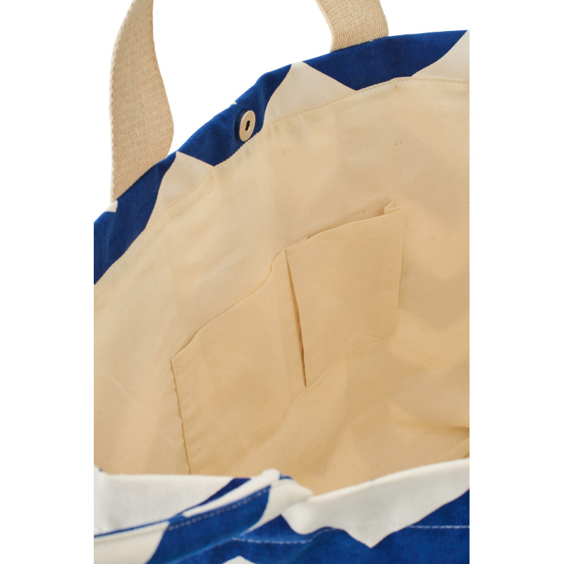 Lot de 2 Sacs de plage style méditerrannée Coton Bleu foncé Blanc Motif zigzag Ola Amor 