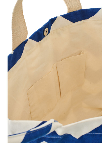 Lot de 2 Sacs de plage style méditerrannée Coton Bleu foncé Blanc Motif zigzag Ola Amor 