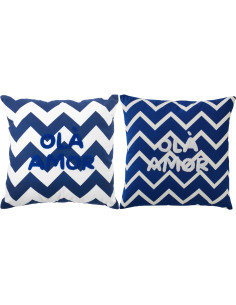 Lot de 2 Coussins style méditerrannée Carré 45x45 Coton Bleu foncé Blanc Motif zigzag Ola Amor 