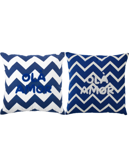 Lot de 2 Coussins style méditerrannée Carré 45x45 Coton Bleu foncé Blanc Motif zigzag Ola Amor 