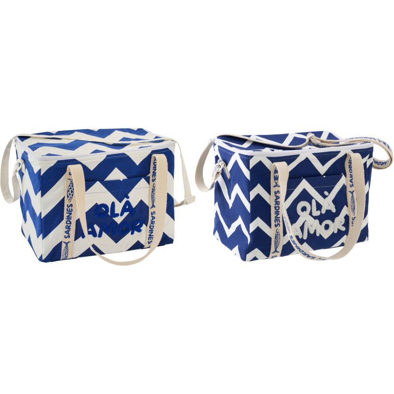 Lot de 2 Sacs repas isothermes style méditerrannéen Rectangulaire 33 cm Coton Bleu foncé Blanc Motif zigzag Ola Amor 
