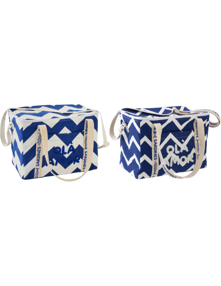 Lot de 2 Sacs repas isothermes style méditerrannéen Rectangulaire 33 cm Coton Bleu foncé Blanc Motif zigzag Ola Amor 
