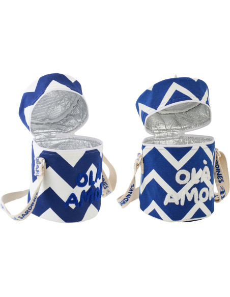 Lot de 2 Sacs repas isothermes style méditerrannéen Rond H 25 cm Coton Bleu foncé Blanc Motif zigzag Ola Amor 