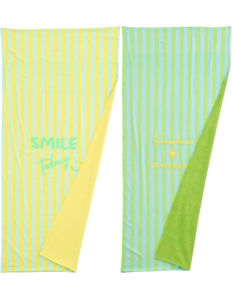Lot de 2 Serviettes de plage style riviera italienne 80x180 Coton Jaune Vert Turquoise Motif rayures La Spaggia 