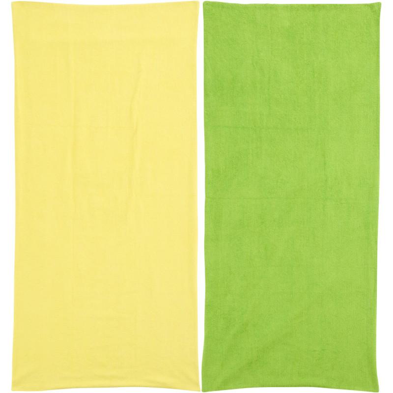 Lot de 2 Serviettes de plage style riviera italienne 80x180 Coton Jaune Vert Turquoise Motif rayures La Spaggia 