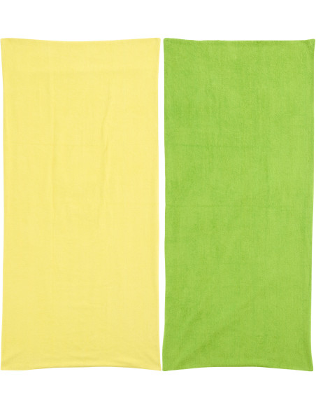 Lot de 2 Serviettes de plage style riviera italienne 80x180 Coton Jaune Vert Turquoise Motif rayures La Spaggia 
