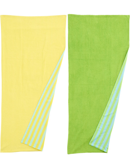 Lot de 2 Serviettes de plage style riviera italienne 80x180 Coton Jaune Vert Turquoise Motif rayures La Spaggia 