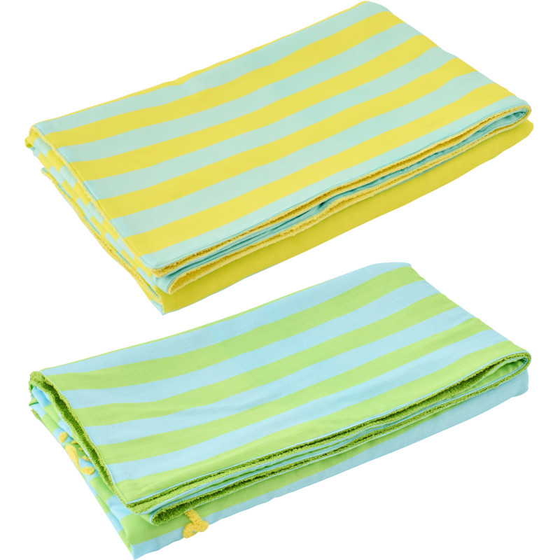 Lot de 2 Serviettes de plage style riviera italienne 80x180 Coton Jaune Vert Turquoise Motif rayures La Spaggia 