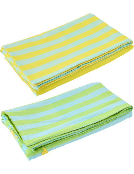 Lot de 2 Serviettes de plage style riviera italienne 80x180 Coton Jaune Vert Turquoise Motif rayures La Spaggia 