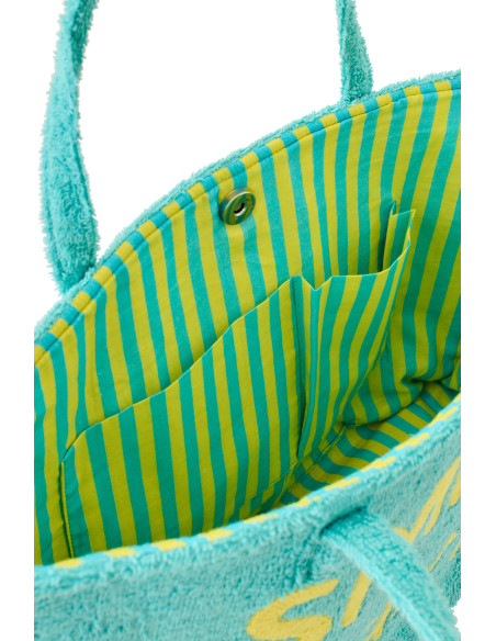 Sac de plage avec trousse style riviera italienne Coton Jaune Turquoise Motif rayures La Spaggia 