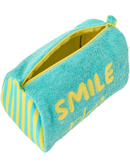 Sac de plage avec trousse style riviera italienne Coton Jaune Turquoise Motif rayures La Spaggia 
