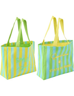 Lot de 2 Sacs de plage style riviera italienne 35 cm Coton Jaune Vert Turquoise Motif rayures La Spaggia 