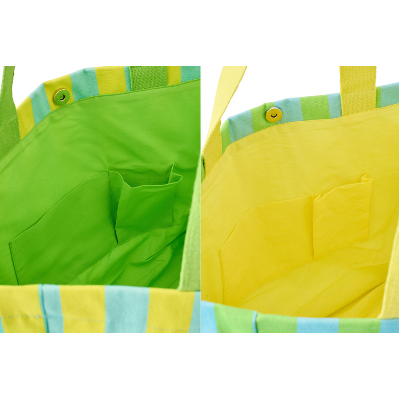 Lot de 2 Sacs de plage style riviera italienne 35 cm Coton Jaune Vert Turquoise Motif rayures La Spaggia 