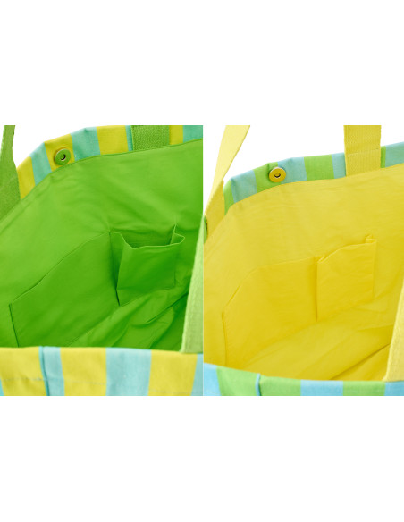 Lot de 2 Sacs de plage style riviera italienne 35 cm Coton Jaune Vert Turquoise Motif rayures La Spaggia 