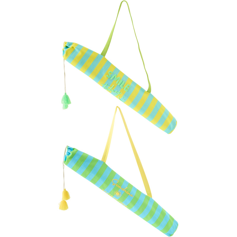 Lot de 2 Tapis de plage style riviera italienne Rectangulaire 70x150 Polypropylène Jaune Vert Turquoise Motif rayures La Spaggia