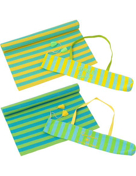 Lot de 2 Tapis de plage style riviera italienne Rectangulaire 70x150 Polypropylène Jaune Vert Turquoise Motif rayures La Spaggia