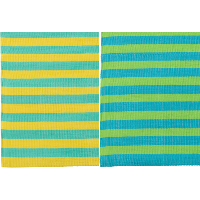 Lot de 2 Tapis de plage style riviera italienne Rectangulaire 70x150 Polypropylène Jaune Vert Turquoise Motif rayures La Spaggia
