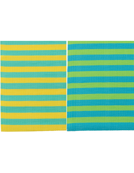 Lot de 2 Tapis de plage style riviera italienne Rectangulaire 70x150 Polypropylène Jaune Vert Turquoise Motif rayures La Spaggia