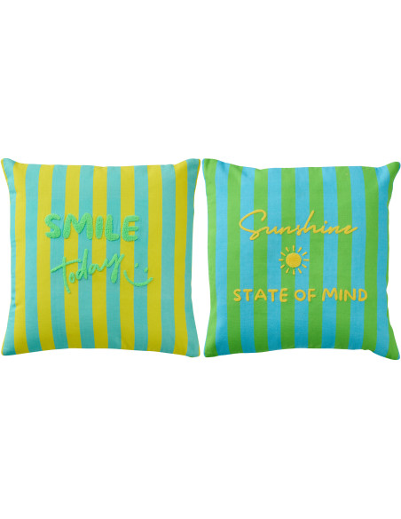 Lot de 2 Coussins style riviera italienne Carré 45x45 Coton Jaune Vert Turquoise Motif rayures La Spaggia 