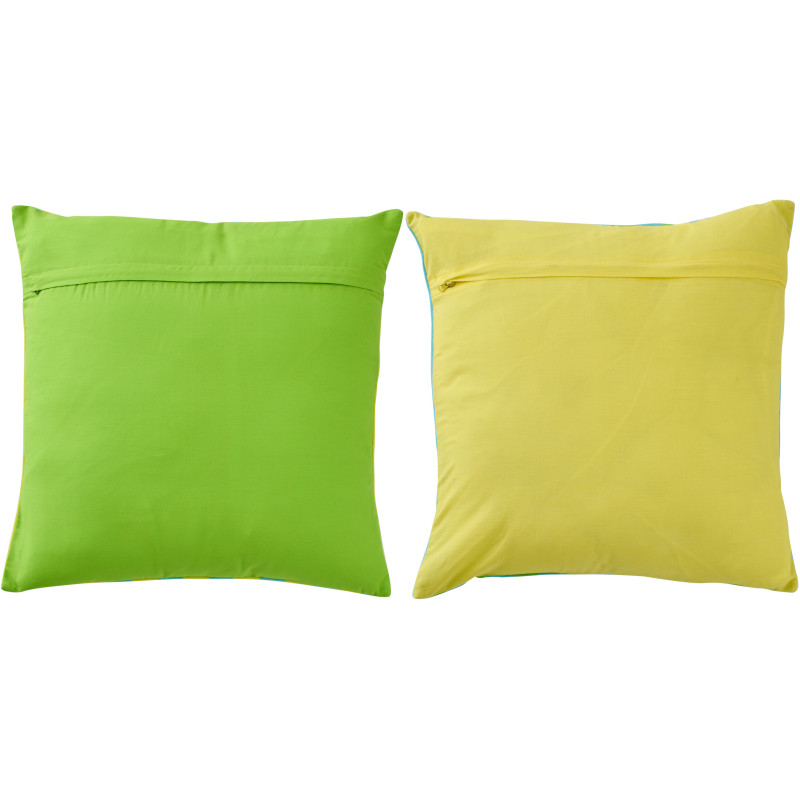 Lot de 2 Coussins style riviera italienne Carré 45x45 Coton Jaune Vert Turquoise Motif rayures La Spaggia 