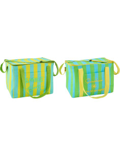 Lot de 2 Sacs repas isothermes style riviera italienne Rectangulaire 33 cm Coton Jaune Vert Turquoise Motif rayures La Spaggia 