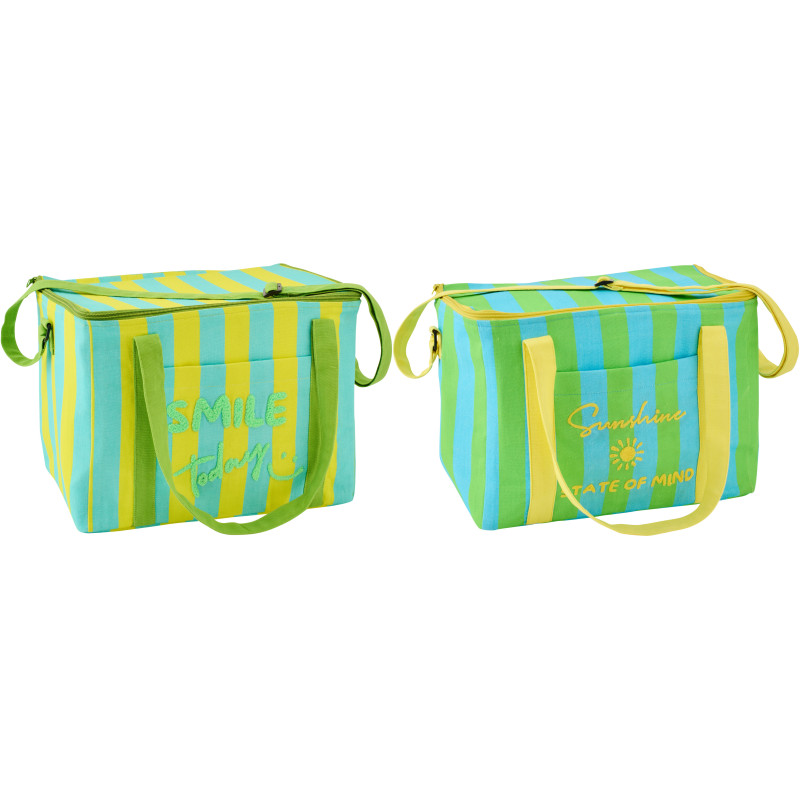 Lot de 2 Sacs repas isothermes style riviera italienne Rectangulaire 33 cm Coton Jaune Vert Turquoise Motif rayures La Spaggia 