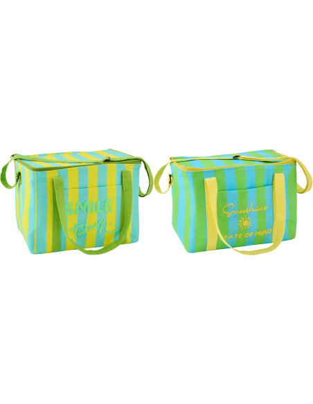 Lot de 2 Sacs repas isothermes style riviera italienne Rectangulaire 33 cm Coton Jaune Vert Turquoise Motif rayures La Spaggia 