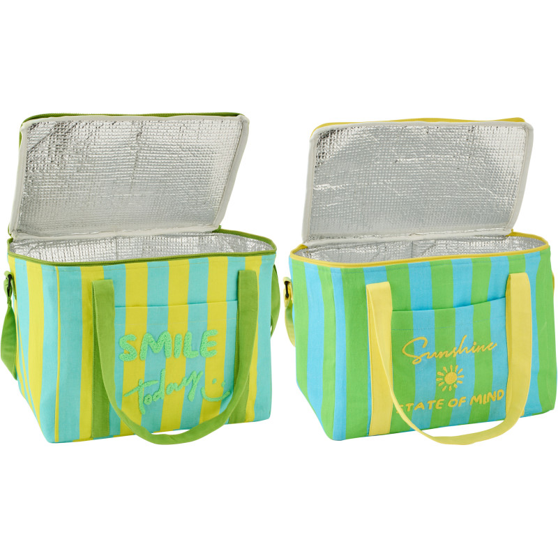 Lot de 2 Sacs repas isothermes style riviera italienne Rectangulaire 33 cm Coton Jaune Vert Turquoise Motif rayures La Spaggia 