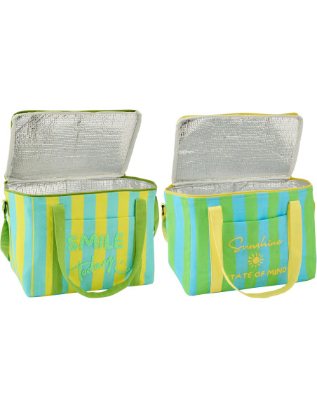 Lot de 2 Sacs repas isothermes style riviera italienne Rectangulaire 33 cm Coton Jaune Vert Turquoise Motif rayures La Spaggia 