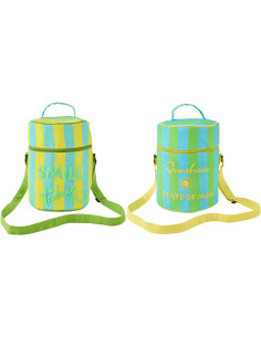 Lot de 2 Sacs repas isothermes style riviera italienne Rond H 26 cm Coton Jaune Vert Turquoise Motif rayures La Spaggia 