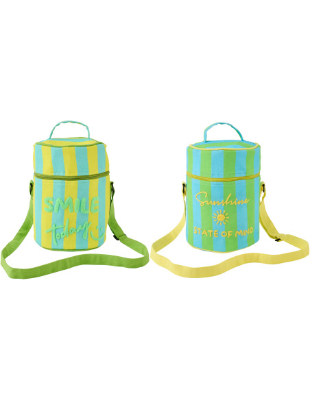 Lot de 2 Sacs repas isothermes style riviera italienne Rond H 26 cm Coton Jaune Vert Turquoise Motif rayures La Spaggia 