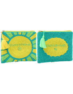 Lot de 2 Trousses style riviera italienne 19 cm Perle Coton Jaune Vert Turquoise Motif rayures La Spaggia 