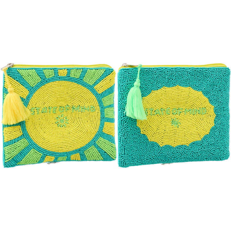 Lot de 2 Trousses style riviera italienne 19 cm Perle Coton Jaune Vert Turquoise Motif rayures La Spaggia 
