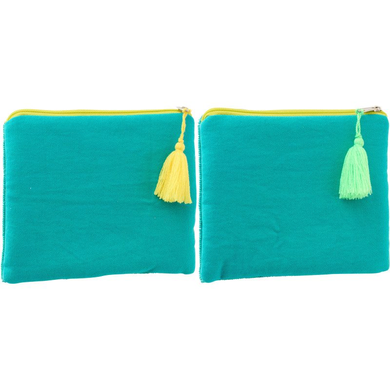 Lot de 2 Trousses style riviera italienne 19 cm Perle Coton Jaune Vert Turquoise Motif rayures La Spaggia 