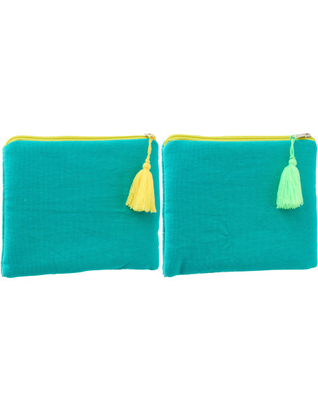 Lot de 2 Trousses style riviera italienne 19 cm Perle Coton Jaune Vert Turquoise Motif rayures La Spaggia 