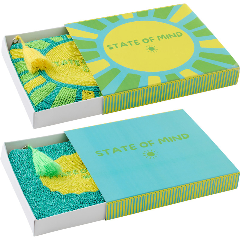 Lot de 2 Trousses style riviera italienne 19 cm Perle Coton Jaune Vert Turquoise Motif rayures La Spaggia 