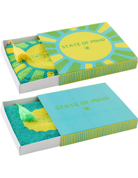 Lot de 2 Trousses style riviera italienne 19 cm Perle Coton Jaune Vert Turquoise Motif rayures La Spaggia 