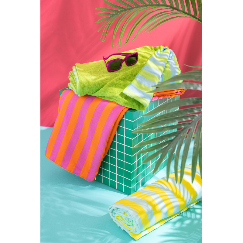 Lot de 2 Serviettes de plage style riviera italienne 80x180 Coton Rose Orange Rouge Motif rayures La Spaggia 