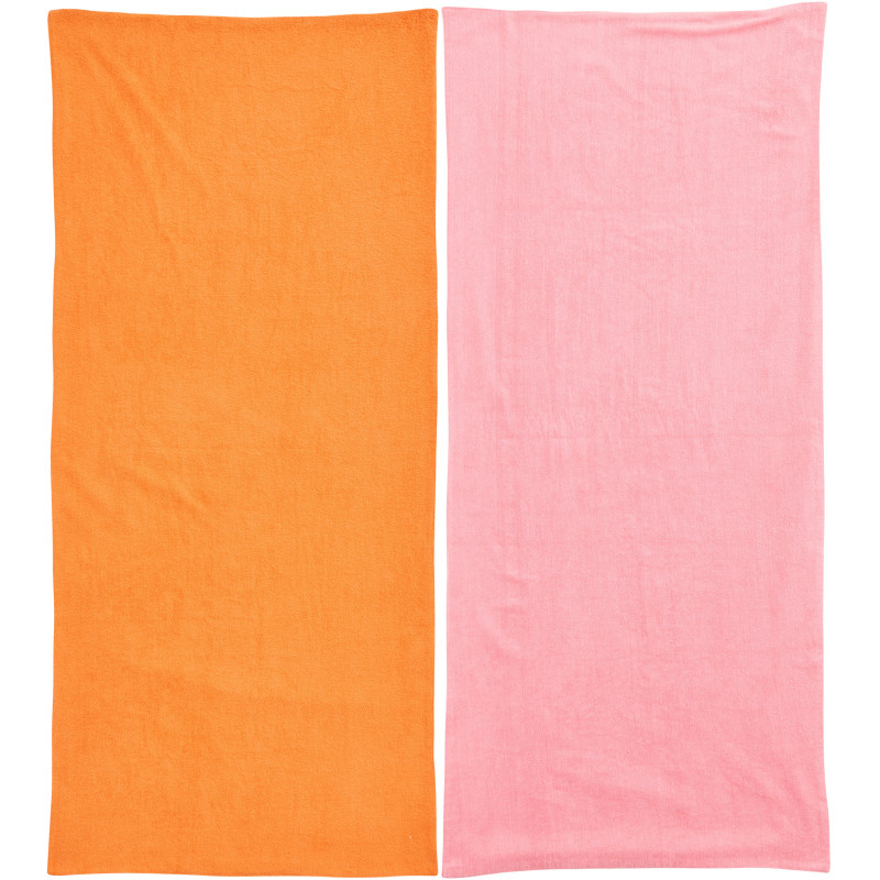 Lot de 2 Serviettes de plage style riviera italienne 80x180 Coton Rose Orange Rouge Motif rayures La Spaggia 