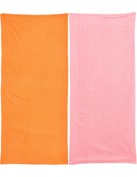 Lot de 2 Serviettes de plage style riviera italienne 80x180 Coton Rose Orange Rouge Motif rayures La Spaggia 