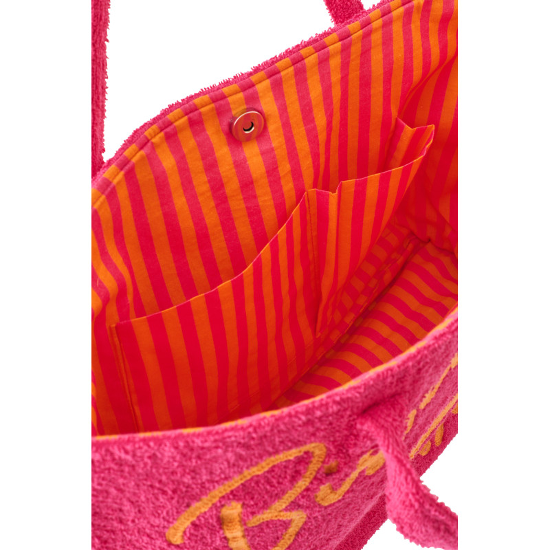 Sac de plage avec trousse style riviera italienne Coton Rose Orange Motif rayures La Spaggia 