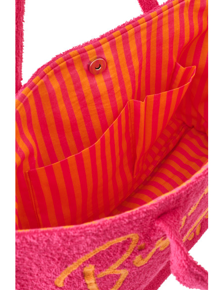Sac de plage avec trousse style riviera italienne Coton Rose Orange Motif rayures La Spaggia 